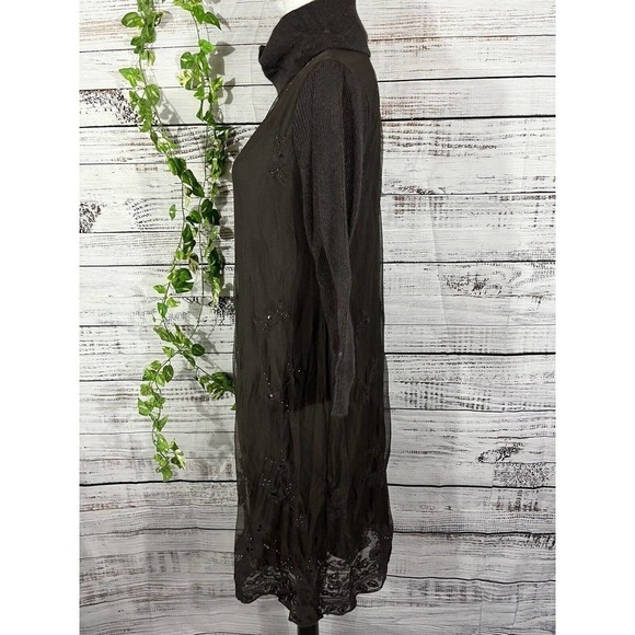 Sundance Dress sz Medium Brown Rabbit Hair Lace Sequins Knee Modest Midi Boho - Picture 11 of 14
